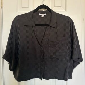 Lunya Washable Silk Sleep Set in black checkered print